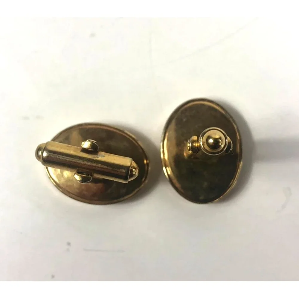 Vintage Oval Gold Tone Cufflinks Black Onyx/Glass Cabochon Classic Tuxedo
